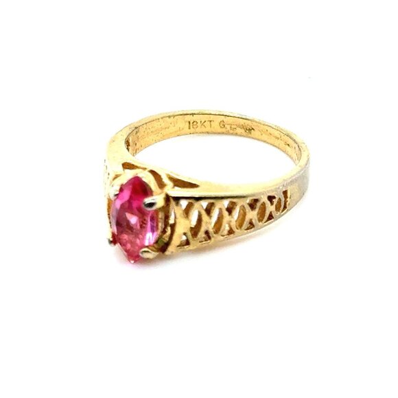18K G.E. Pink Stone Ring - Picture 2 of 6